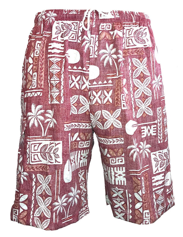 Cotton Hawaiian Printed Shorts Kapena Red