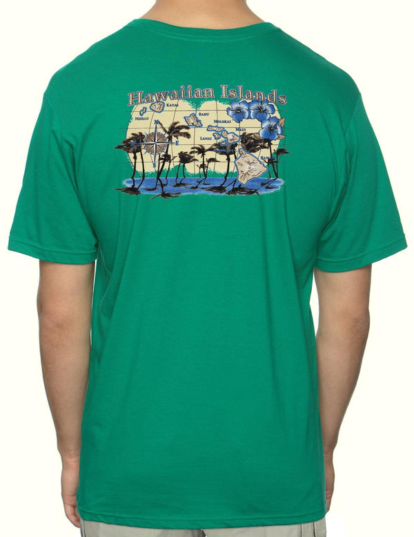 Hawaiian Islands Map Cool T-Shirt Design Green Shaka Time Hawaii