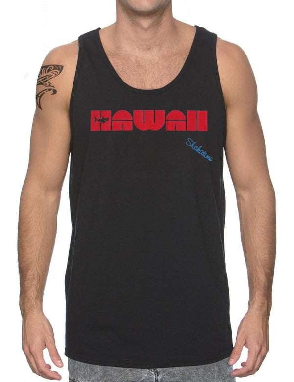 Men Tank Top Tee Hawaii Shark Border Black