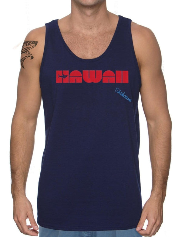 Men Tank Top Tee Hawaii Shark Border Navy