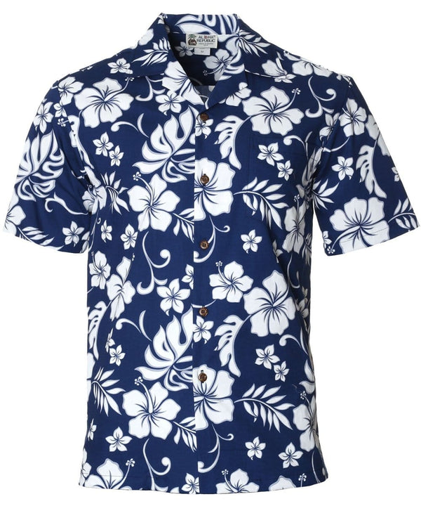 Men's Hawaiian Shirt Hanalei Hibiscus Navy