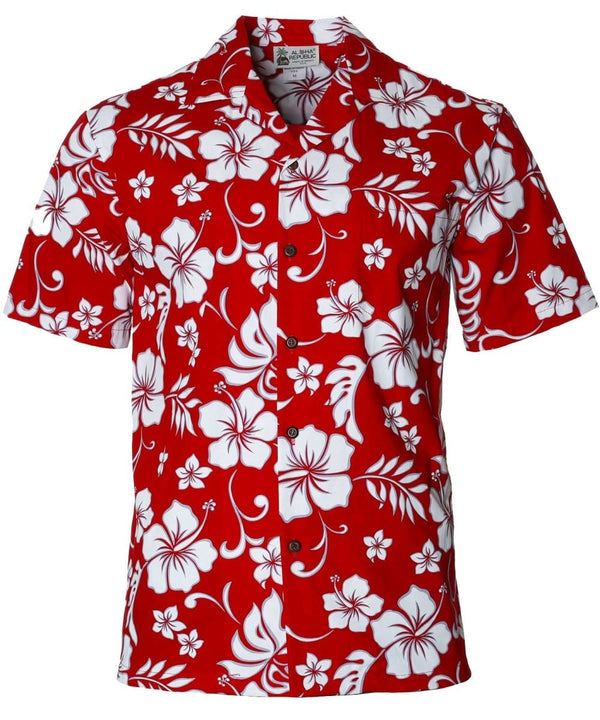 Men's Hawaiian Shirt Hanalei Hibiscus Red