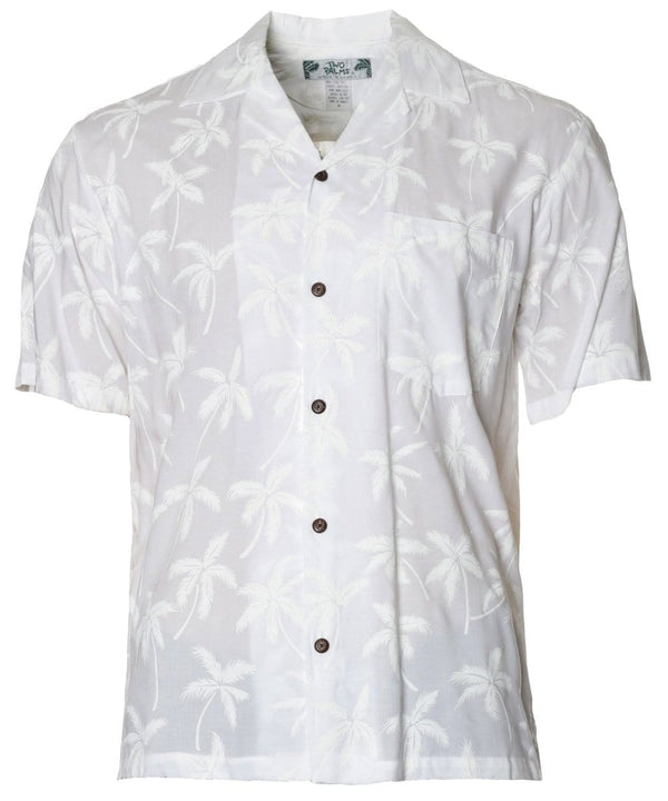 Men's White Rayon Shirt Aloha Palms White Two Palms