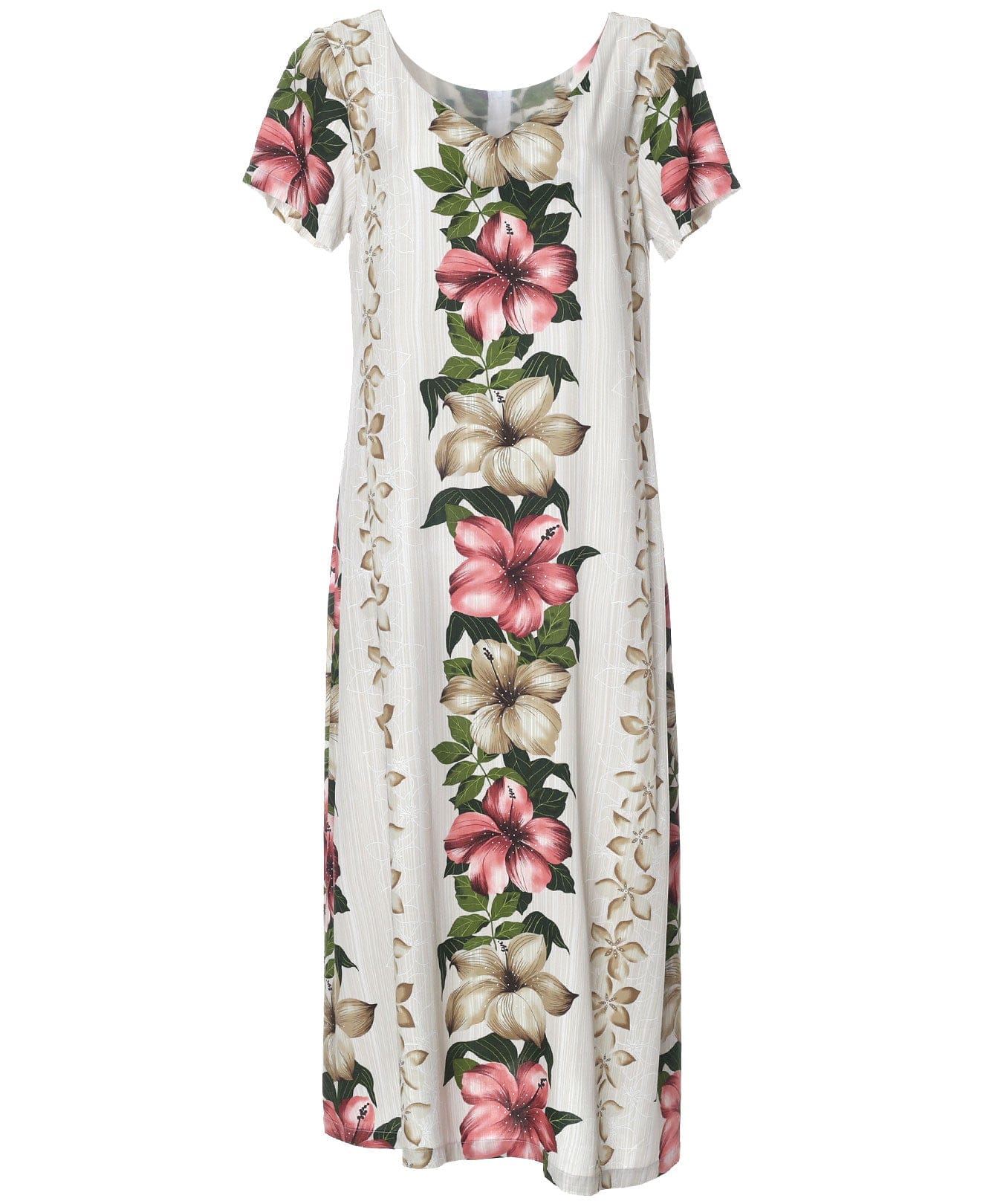 Hanalei Panel Traditional Relaxed Fit Hawaiian Dress Cap Sleeves Beige / XS Hanalei Panel Traditional Relaxed Fit Hawaiian Dress Cap Sleeves Beige / XS