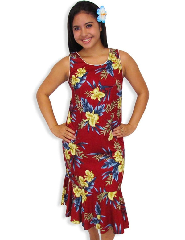 Midi Sleeveless Red Hawaiian Dress Okalani Red