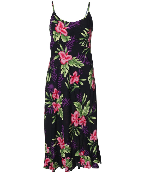 Hawaiian Dress Midi Slip Black Okalani Black