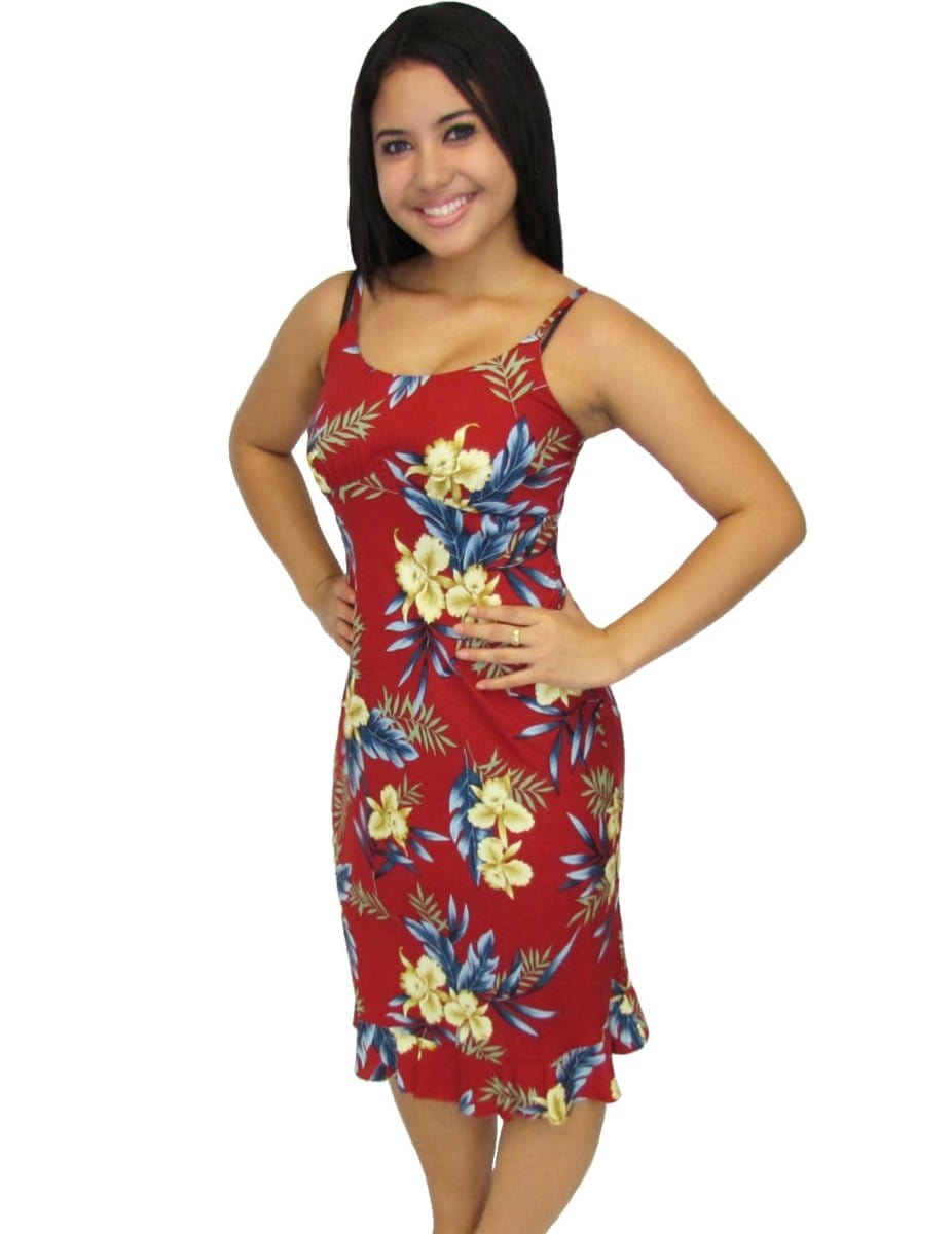 Midi Slip Hawaiian Dress Okalani Red Red / M Midi Slip Hawaiian Dress Okalani Red Red / M