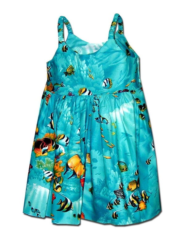 Molokini Sea Life Bungee Straps Girls Sundress Turquoise