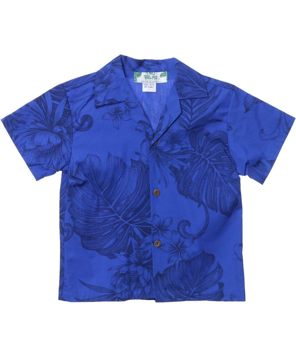 Monstera Boys Aloha Shirt Blue Two Palms