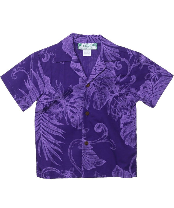 Monstera Boys Aloha Shirt Purple Two Palms