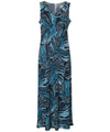 Monstera Ink Long Maxi Knit Hawaiian Dress Aqua