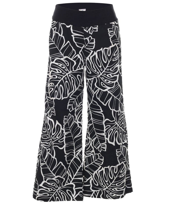 Monstera Palazzo Wide-Leg Pants Black