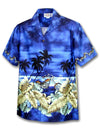 Motorcycle Tropics Aloha Shirt Blue