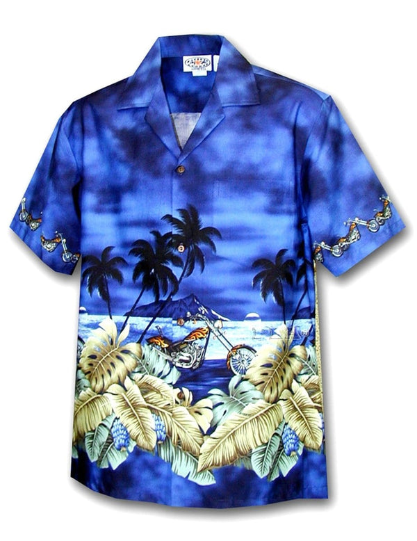 Motorcycle Tropics Aloha Shirt Blue