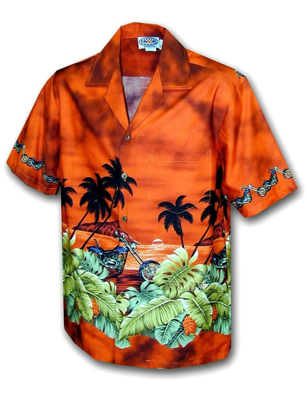 Motorcycle Tropics Aloha Shirt Rust