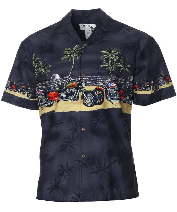 Motorcycles Moonlight Border Hawaiian Shirt Black