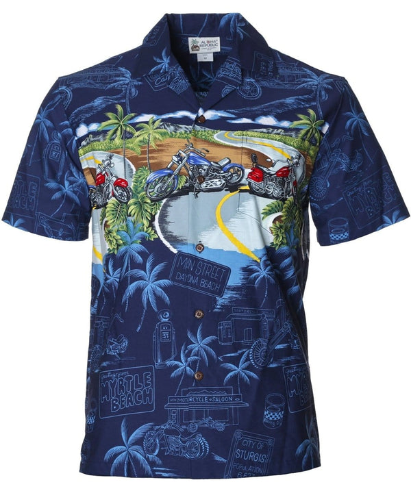 Motorcycles Saloon Hawaiian Shirt Navy