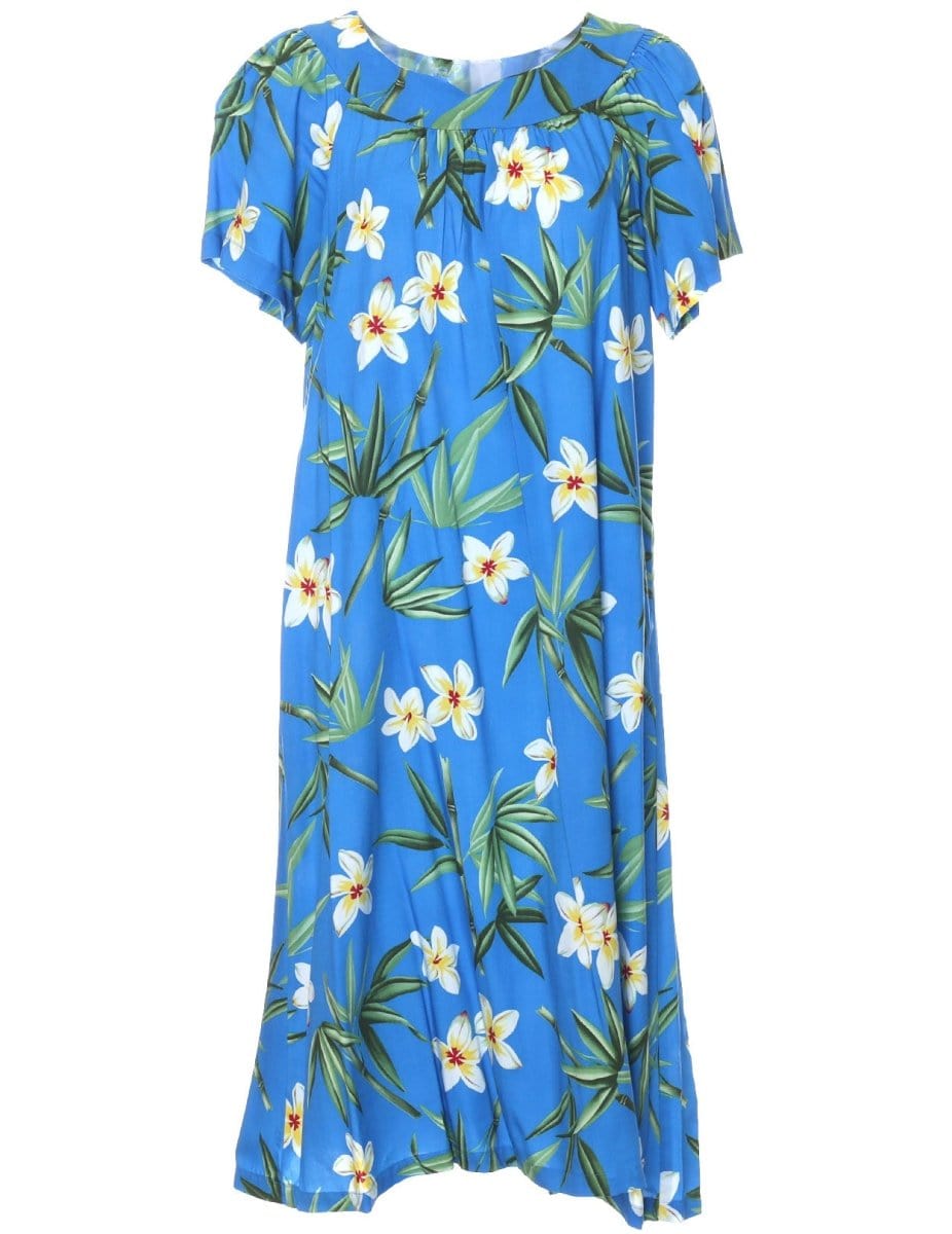 Muumuu Dress Hawaiian Bamboo Blue / M Muumuu Dress Hawaiian Bamboo Blue / M