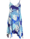 Nuuanu Valley Short Hawaiian Dress with Scarf Hem Blue