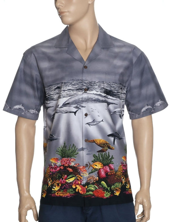 Ocean Dolphins Adventures Hawaiian Border Shirt Gray