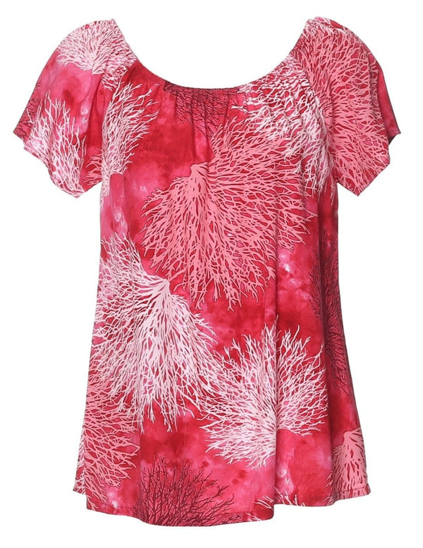 Off-Shoulder Peasant Blouse Island Reef Coral