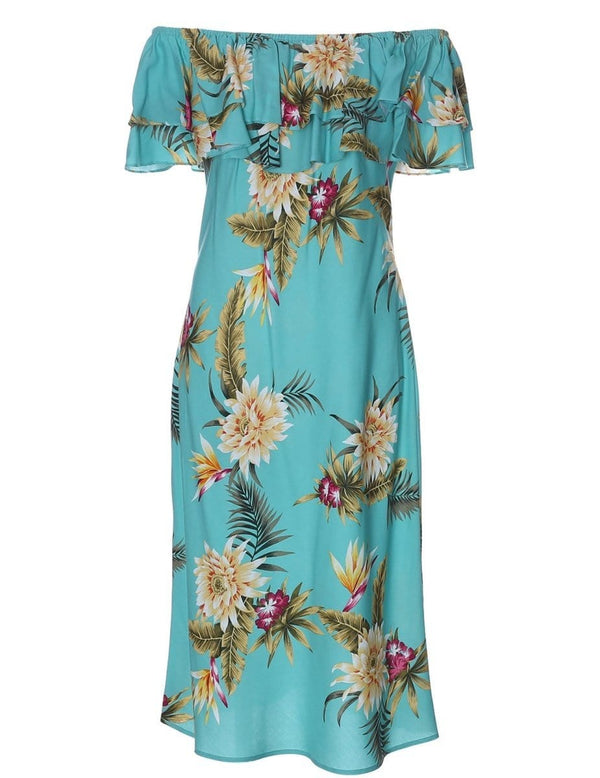 Off Shoulder Short Hawaiian Dress Island Ceres Green