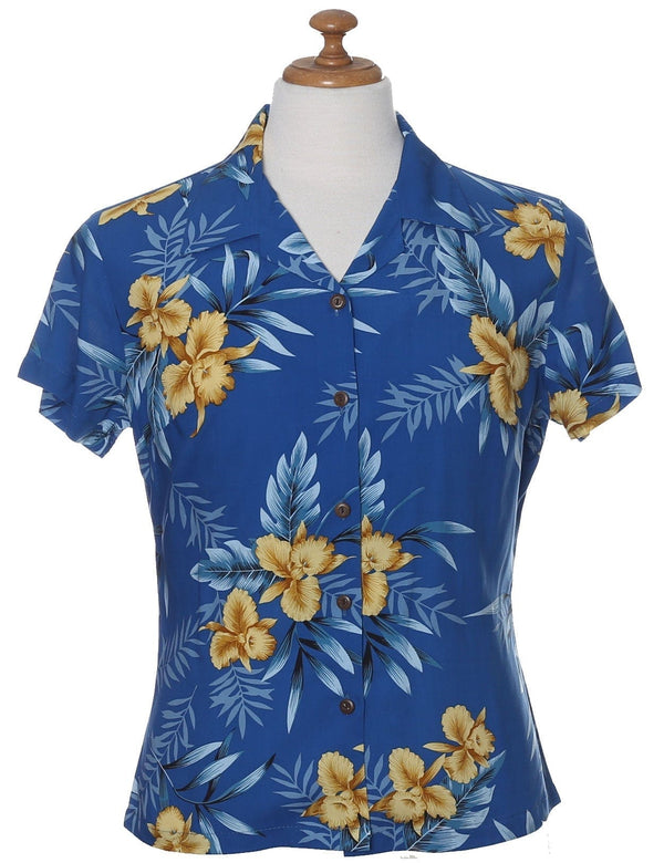 Okalani Fitted Hawaiian Shirt for Women Blue