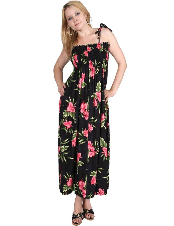 Okalani Long Maxi Smock Top Spaghetti Dress Black Fits XS to XL (2-16) Two Palms