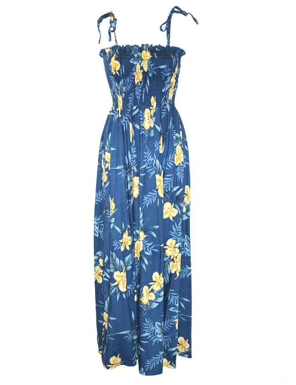 Okalani Long Maxi Smock Top Spaghetti Dress Blue Fits XS to XL (2-16) Two Palms