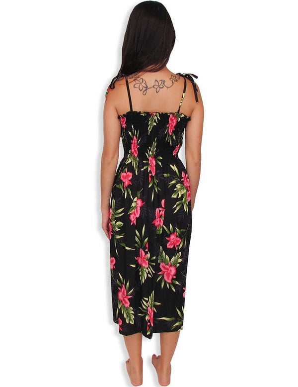 Okalani Smock Top Hawaiian Dress Black