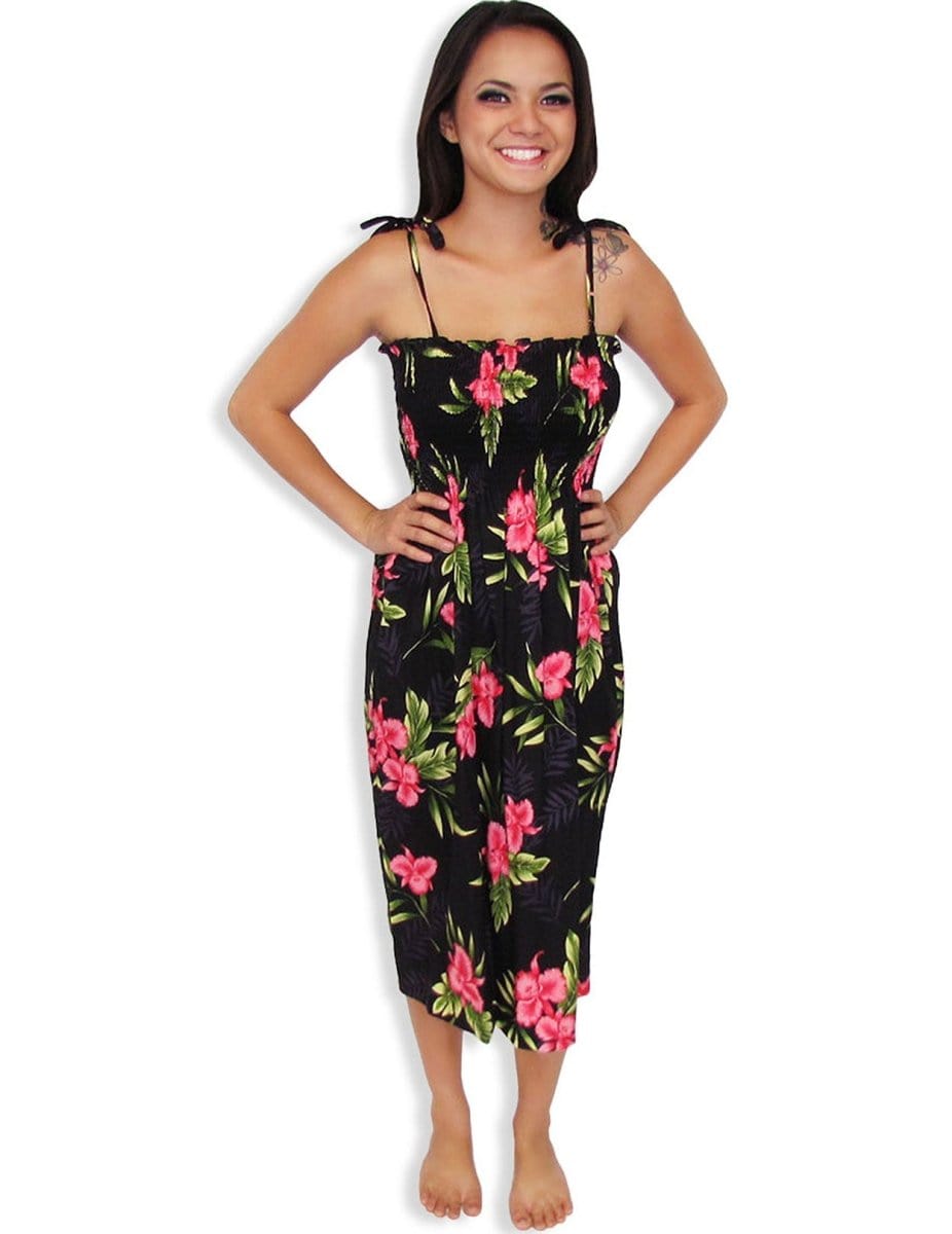 Okalani Smock Top Hawaiian Dress Black Okalani Smock Top Hawaiian Dress Black
