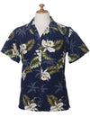Orchids Makani Camp Hawaiian Shirt for Women Navy KY