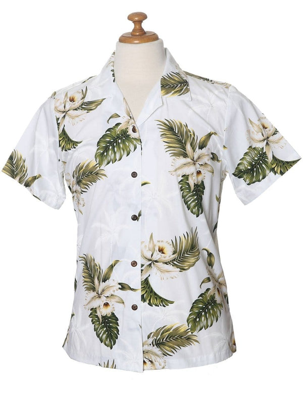 Orchids Makani Camp Hawaiian Shirt for Women White KY