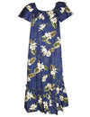 Orchids Makani Muumuu Hawaiian Dress Navy