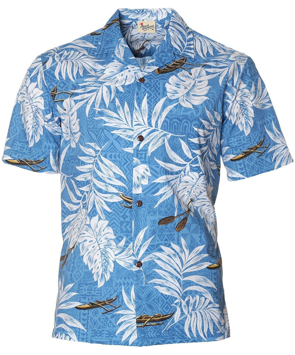 Outrigger Tribal Aloha Shirt Poly Cotton Sky Blue