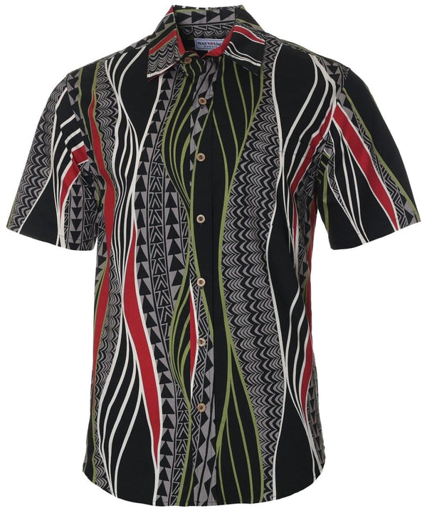 Pacific Tapa Tail Hem Aloha Shirt Black