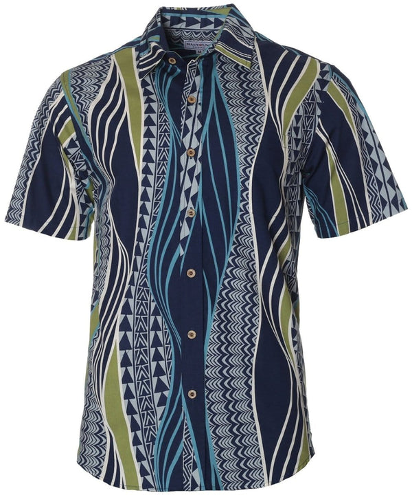 Pacific Tapa Tail Hem Aloha Shirt Navy