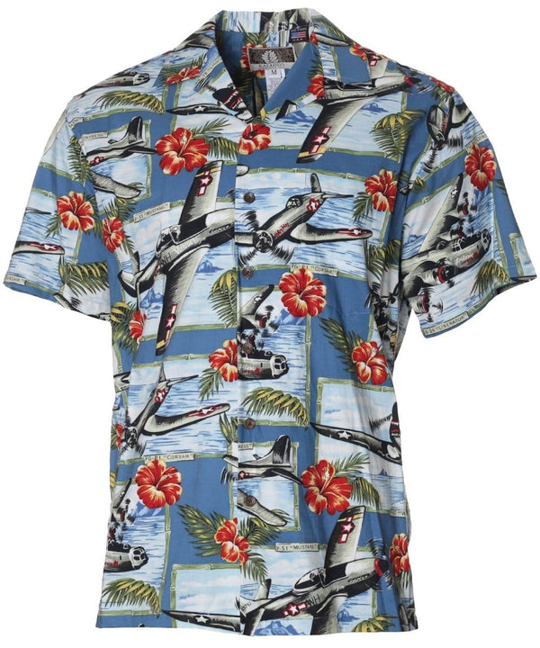 Pacific Warplanes Tropical Aloha Shirt Blue RJC