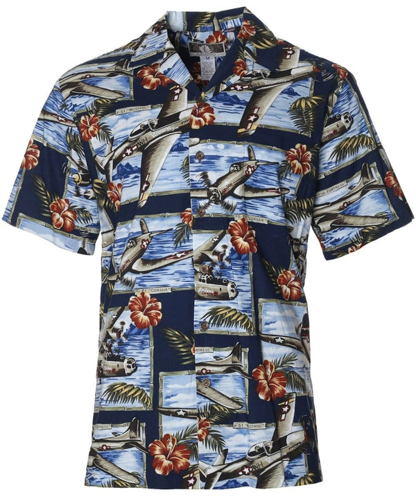 Pacific Warplanes Tropical Aloha Shirt Navy RJC