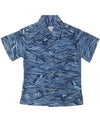 Pacific Whales Boys Hawaiian Shirt Button-Up Navy Mae Young Designs