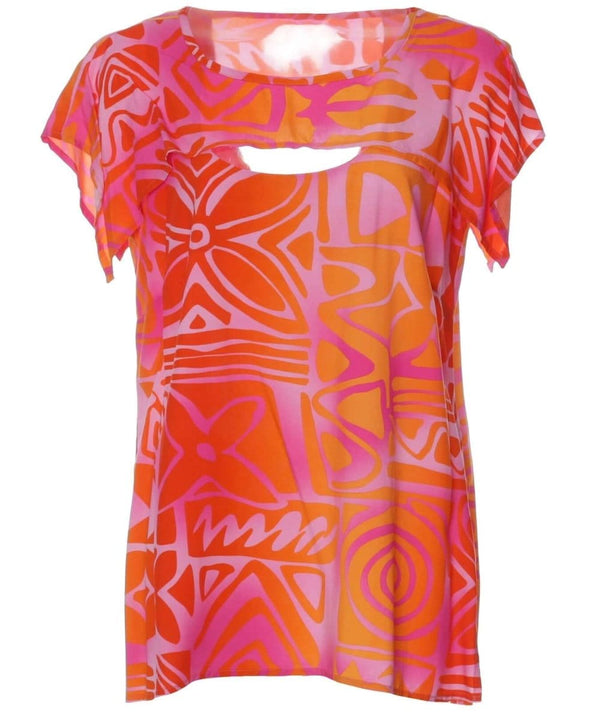 Pacifica Front Cutout Scarf Top Blouse Pink