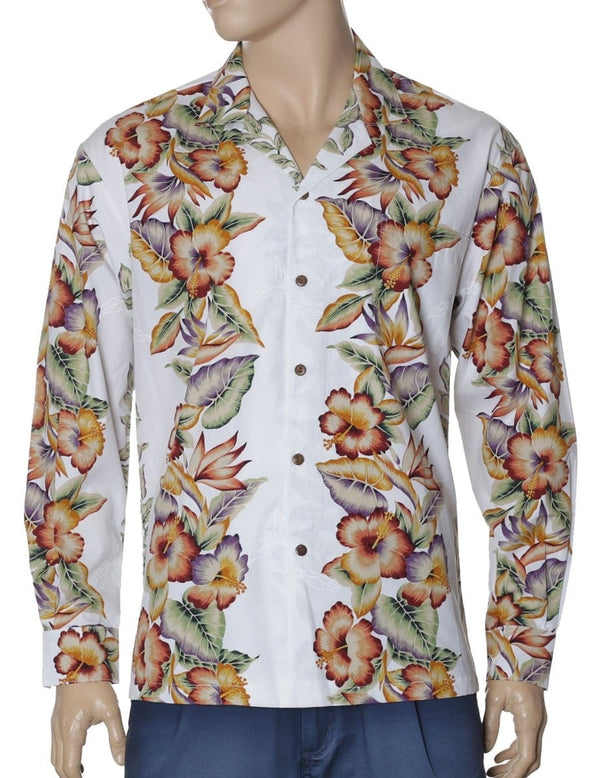 Paia Hawaiian Shirt Long Sleeves White 2XL