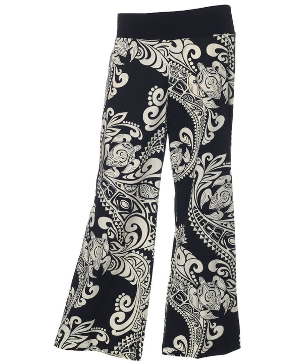 Palazzo Wide-Leg Pants Tribal Polynesian Black