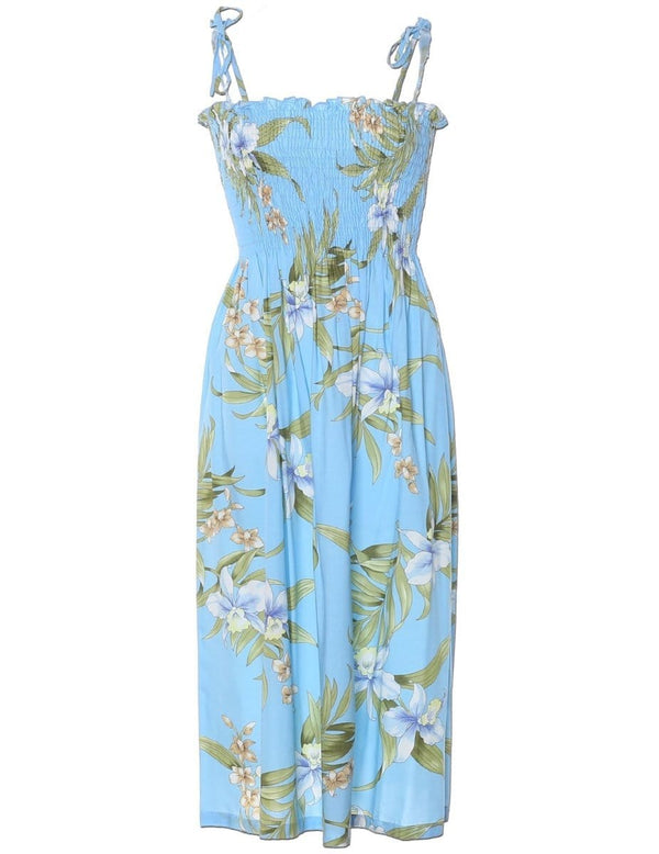 Pali Orchid Smock Rayon Dress Light Blue Fits XS to XL (2-16)