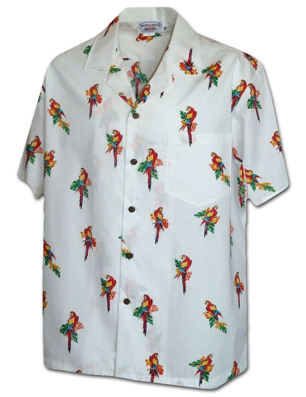 Parrot Head Island Aloha Shirt White