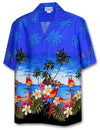 Parrots Beach Men's Aloha Shirt Blue