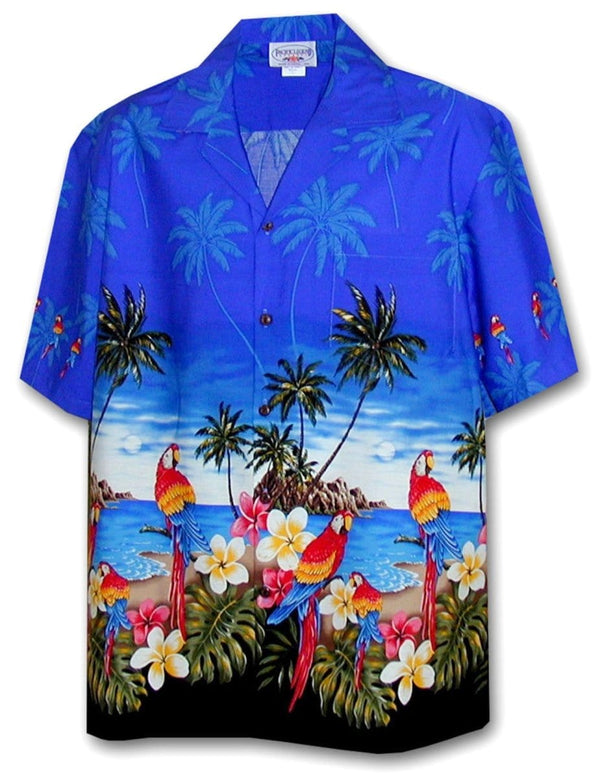 Parrots Beach Men's Aloha Shirt Blue