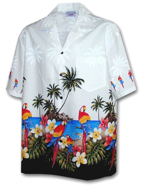 Parrots Beach Men's Aloha Shirt White