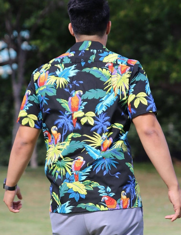 Parrots Paradise Black Hawaiian Shirt