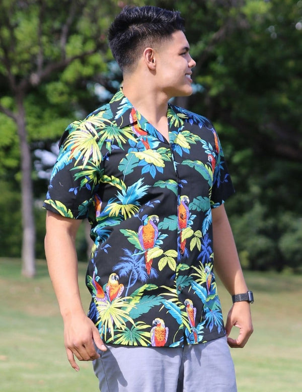 Parrots Paradise Black Hawaiian Shirt